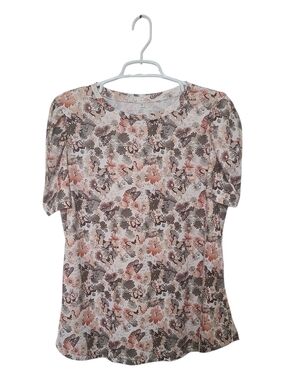 Floral Short-Sleeve Crewneck Top in Blush and Taupe